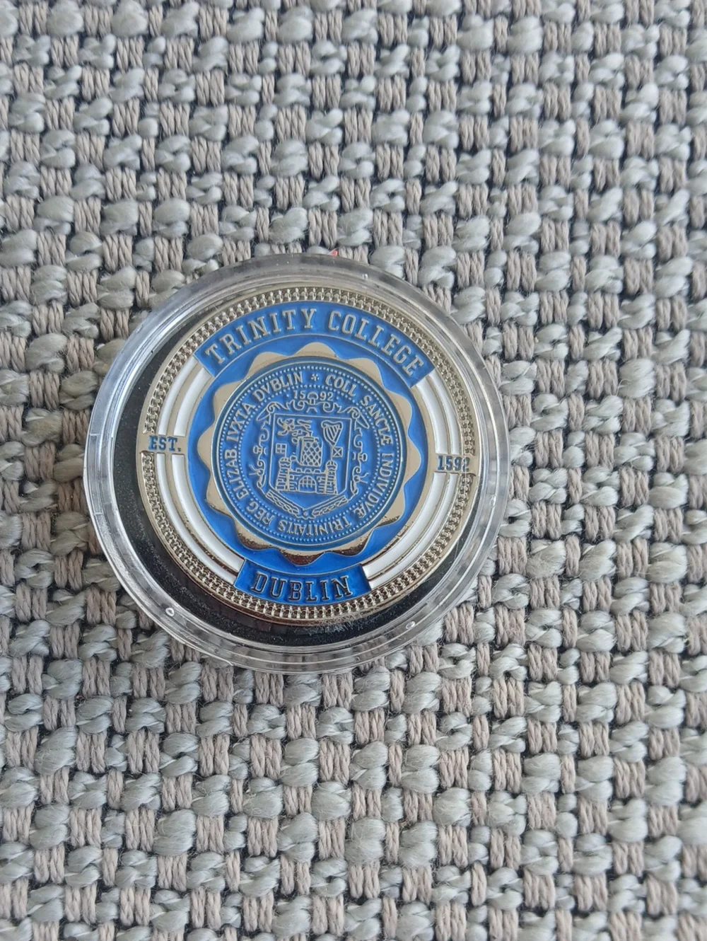Trinity College Dublin Blue and Silver Challenge Coin